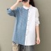 Cotton And Linen Shirt Horizontal Stripes Splicing Straight Long Sleeve Spring Autumn Blouse High Street 2020 Women FZ2330
