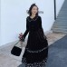 Korea Vintage Women Fashion Dress 2020 Spring Elegant Pleated Pullover Peter Pan Collar Small Fresh Casual Dress