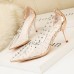 Rivet Women PVC Clear Transparent Pumps Perspex Heel Stilettos High Heels Point Toes Shoes Ladies Party Dress Shoes