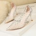 Rivet Women PVC Clear Transparent Pumps Perspex Heel Stilettos High Heels Point Toes Shoes Ladies Party Dress Shoes
