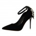 Women High Heels Ankle Buckle Strap Shoes Female Sexy Stiletto Bling Rhinestone Cover Heel Drill Fashion Red Wedding Pump